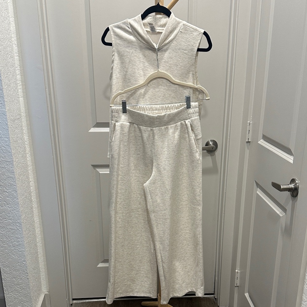 RBX Cream Sleeveless Hoodie & Wide Leg Sweatpants Set